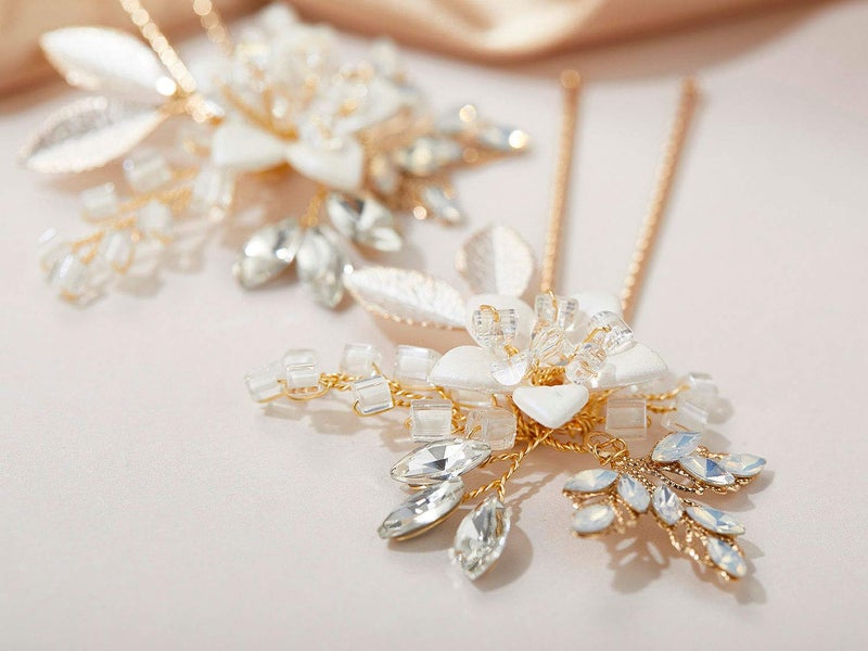 SWEETV 2Pcs Handmade Wedding Hair Pins,Flower Bridal Hair Pin-Beaded Wedding Hair Accessories for Brides - Image 5